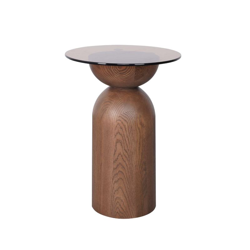 Caden Glass Side Table - Walnut - OUTLET NSW