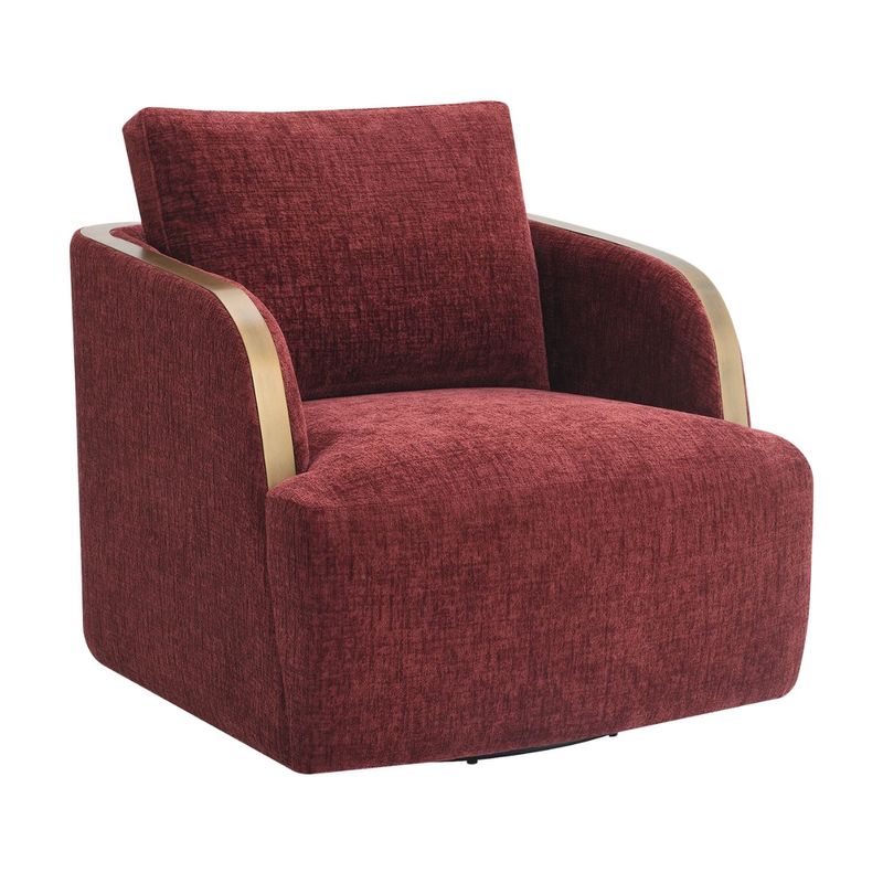 Compton Swivel Arm Chair - Brass/Burgundy Chenille