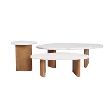 Solstice Ivory Cloud Marble Tables Set of 3 - Oak