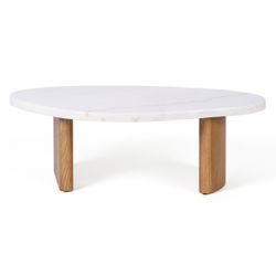 Solstice Ivory Cloud Marble Tables Set of 3 - Oak