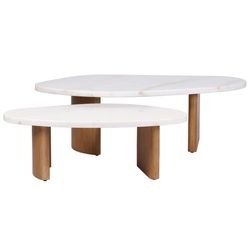 Solstice Ivory Cloud Marble Coffee Tables Set of 2 - Oak