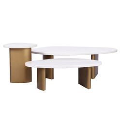 Solstice White Marble Tables Set of 3 - Antique Gold