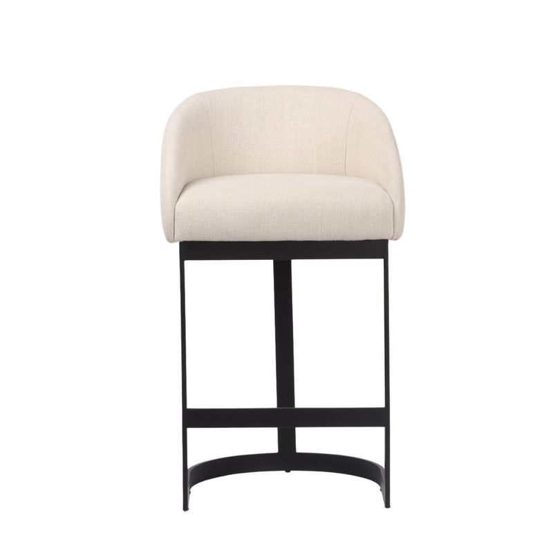 Brooke Black Kitchen Stool with Backrest - Natural Linen - OUTLET NSW