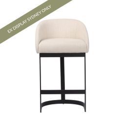 Brooke Black Kitchen Stool with Backrest - Natural Linen - OUTLET NSW