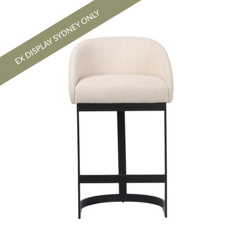 Brooke Black Kitchen Stool with Backrest - Natural Linen - OUTLET NSW