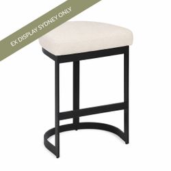 Brooke Black Kitchen Stool - Natural Linen - OUTLET NSW