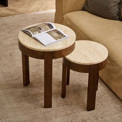 Oliver Travertine Side Table - Large Brown - OUTLET NSW