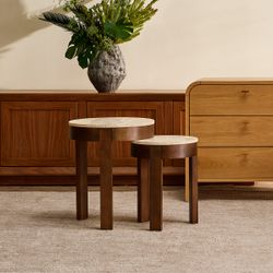 Oliver Travertine Side Table - Large Brown - OUTLET NSW