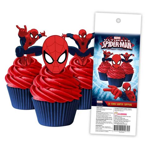 SPIDERMAN EDIBLE WAFER CUPCAKE TOPPERS - 16 PIECE PACK | 30/1/25