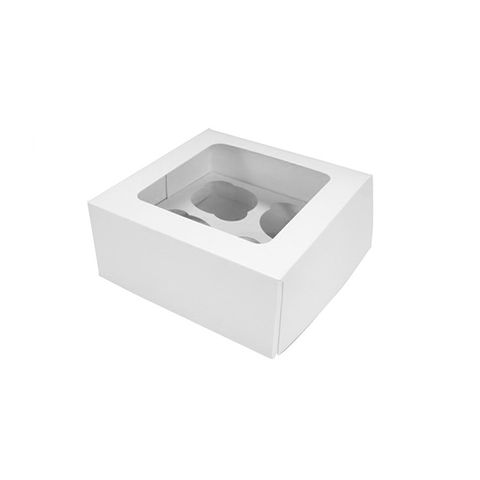 DISPLAY CUPCAKE BOX | 4 HOLES | MINI | 3 INCH HIGH | WHITE | UNCOATED CARDBOARD