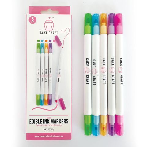 CAKE CRAFT | EDIBLE INK MARKERS | NEON COLOURS | 5 PACK