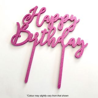 HAPPY BIRTHDAY PINK GLITTER ACRYLIC CAKE TOPPER