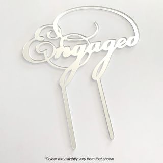 ENGAGED SILVER MIRROR ACRYLIC CAKE TOPPER