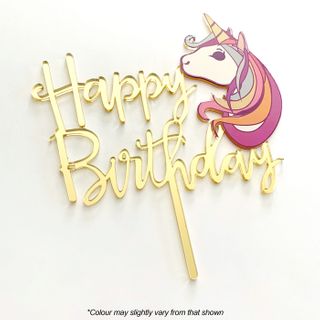 CAKE CRAFT | HAPPY BIRTHDAY UNICORN | GOLD MIRROR | ACRYLIC TOPPER