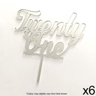 CAKE CRAFT | 6 PACK | TWENTY ONE | SILVER MIRROR | ACRYLIC TOPPER