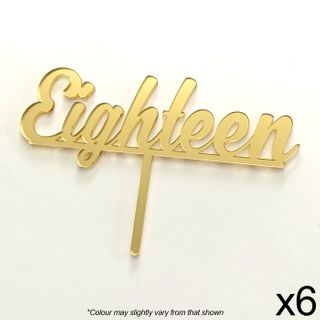 CAKE CRAFT | 6 PACK | EIGHTEEN | GOLD MIRROR | ACRYLIC TOPPER