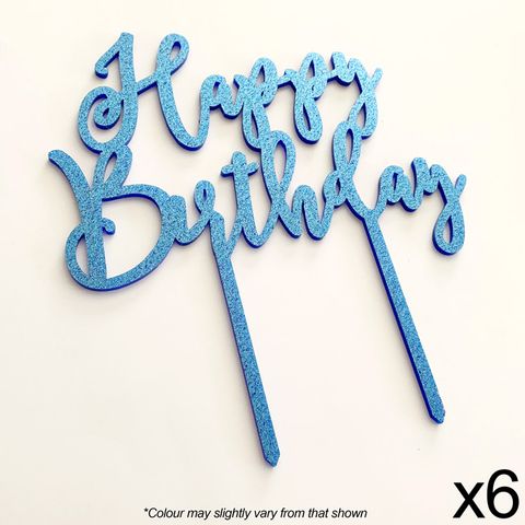 CAKE CRAFT | 6 PACK | HAPPY BIRTHDAY | BLUE GLITTER | ACRYLIC TOPPER