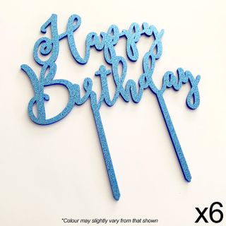 CAKE CRAFT | 6 PACK | HAPPY BIRTHDAY | BLUE GLITTER | ACRYLIC TOPPER