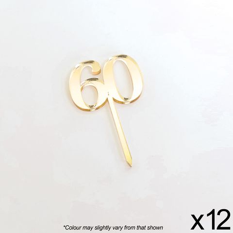 CAKE CRAFT | #60 | 3.5CM | GOLD MIRROR | ACRYLIC CUPCAKE TOPPER | 12 PACK