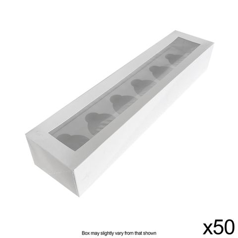 DISPLAY WINDOW CUPCAKE BOX | 6 HOLES (1X6) | 3 INCH HIGH | BULK PACK 50
