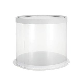 CLEAR TUBE CAKE BOX | 8X8X8 INCH | WHITE LID & BASE