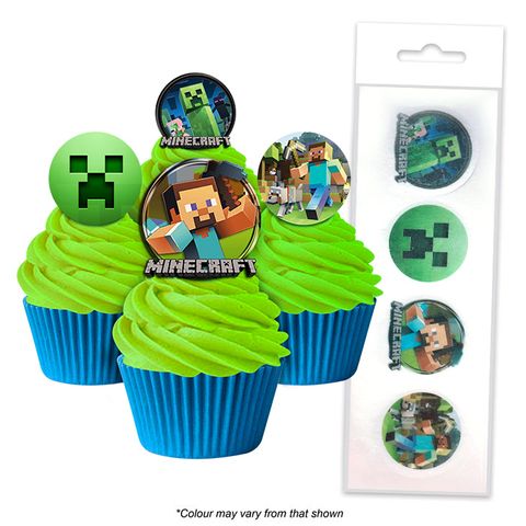 MINECRAFT | EDIBLE WAFER CUPCAKE TOPPERS | 16 PIECE PACK | B/B 1/1/25