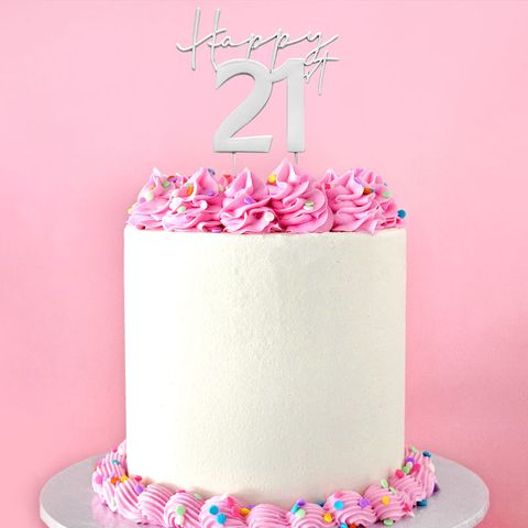 CAKE CRAFT | METAL TOPPER | HAPPY 21ST | SILVER | 12CM
