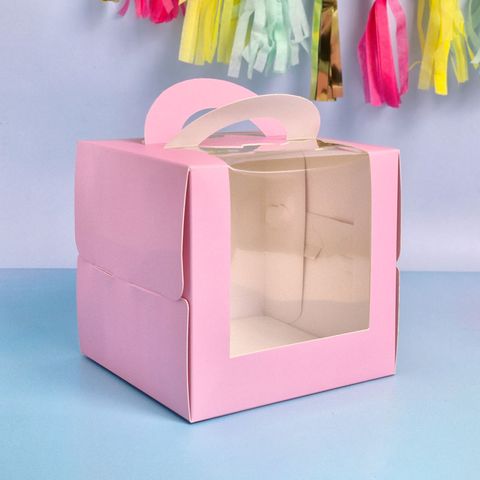 CAKE CRAFT | PINK | 6.2X6.2X5.9 INCH | TOP HANDLE WINDOW CAKE BOX | RETAIL PACK