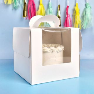 CAKE CRAFT | WHITE | 8.2X8.2X7.8 INCH | TOP HANDLE WINDOW CAKE BOX | RETAIL PACK