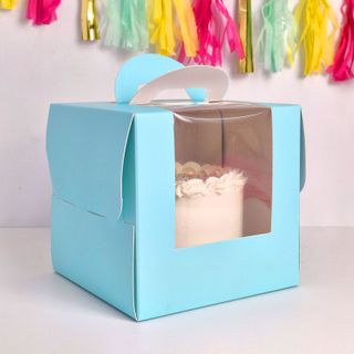 CAKE CRAFT | BLUE | 8.2X8.2X7.8 INCH | TOP HANDLE WINDOW CAKE BOX | RETAIL PACK