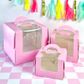 CAKE CRAFT | PINK | 5.3X5.3X4 INCH | TOP HANDLE WINDOW CAKE BOX | RETAIL PACK