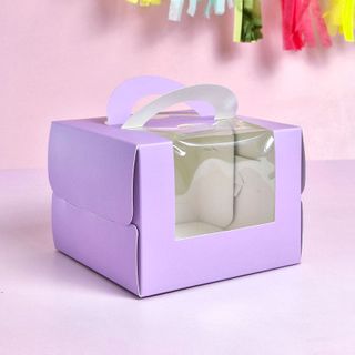 CAKE CRAFT | LILAC | 5.3X5.3X4 INCH | TOP HANDLE WINDOW CAKE BOX | RETAIL PACK