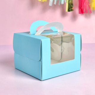 CAKE CRAFT | BLUE | 5.3X5.3X4 INCH | TOP HANDLE WINDOW CAKE BOX | RETAIL PACK
