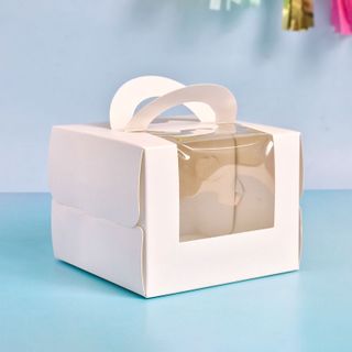 CAKE CRAFT | WHITE | 5.3X5.3X4 INCH | TOP HANDLE WINDOW CAKE BOX | RETAIL PACK