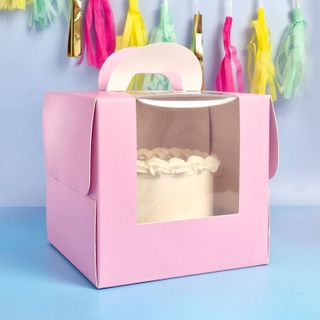 CAKE CRAFT | PINK | 8.2X8.2X7.8 INCH | TOP HANDLE WINDOW CAKE BOX | RETAIL PACK