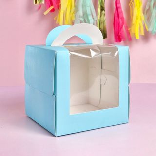 CAKE CRAFT | BLUE | 6.2X6.2X5.9 INCH | TOP HANDLE WINDOW CAKE BOX | RETAIL PACK