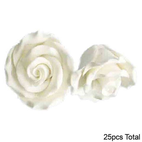 LARGE ROSE WHITE | SUGAR FLOWERS | BOX OF 25