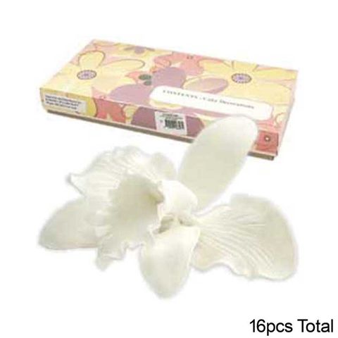 CATTLEYA ORCHID WHITE MEDIUM | SUGAR FLOWERS | BOX OF 16