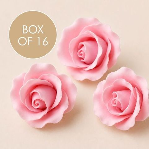 SINGLE ROSE MEDIUM PINK | SUGAR FLOWERS | BOX OF 16