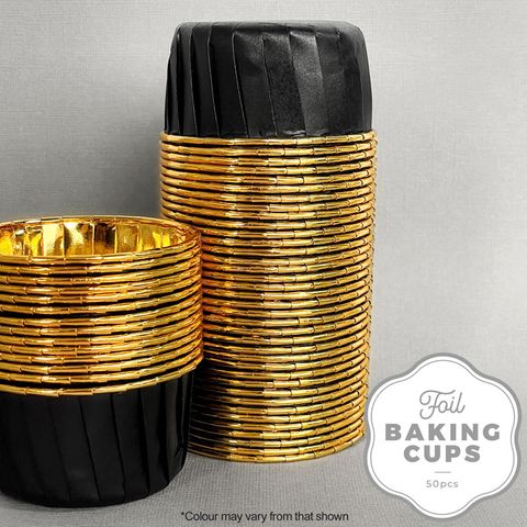 CAKE CRAFT | FOIL BAKING CUP | ROUND | BLACK AND GOLD | 50 PACK