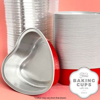 CAKE CRAFT | FOIL BAKING CUP WITH LID | HEART | RED | 50 PACK