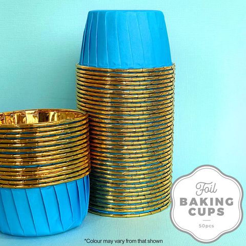 CAKE CRAFT | FOIL BAKING CUP | ROUND | BLUE AND GOLD | 50 PACK