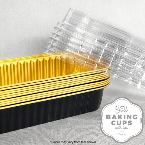 CAKE CRAFT | FOIL BAKING CUP WITH LID | RECTANGLE | BLACK | 10 PACK