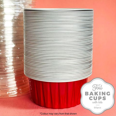 CAKE CRAFT | FOIL BAKING CUP WITH LID | ROUND | RED | 50 PACK