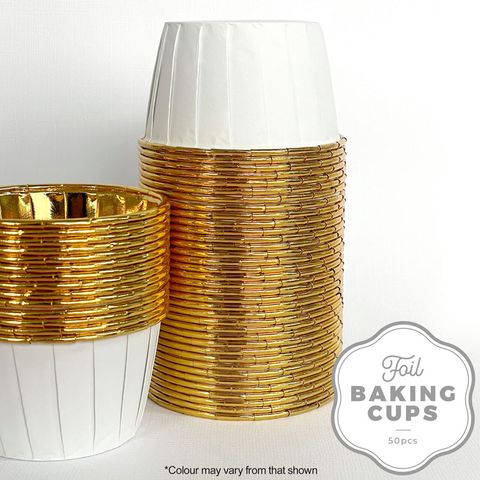 CAKE CRAFT | FOIL BAKING CUP | ROUND | WHITE AND GOLD | 50 PACK