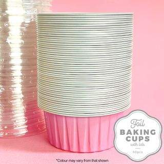 CAKE CRAFT | FOIL BAKING CUP WITH LID | ROUND | LIGHT PINK | 50 PACK