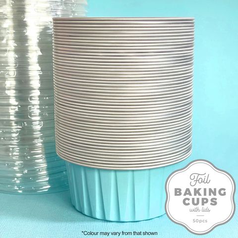 CAKE CRAFT | FOIL BAKING CUP WITH LID | ROUND | LIGHT BLUE | 50 PACK