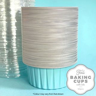 CAKE CRAFT | FOIL BAKING CUP WITH LID | ROUND | LIGHT BLUE | 50 PACK