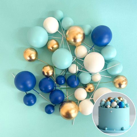 BLUE, WHITE & GOLD | DECO FOAM BALL TOPPER | 32 PC SET