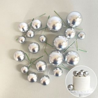 SILVER | DECO FOAM BALL TOPPER | 20 PC SET